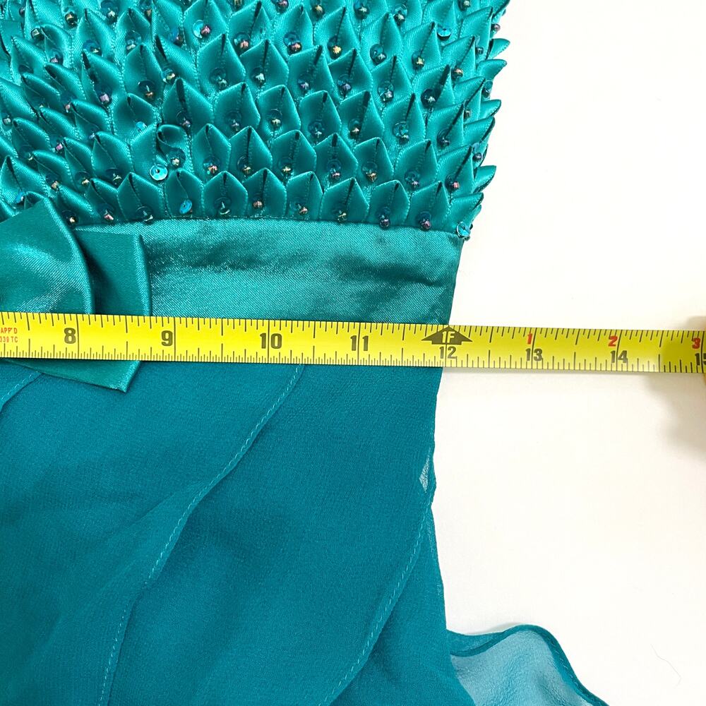 VTG Sue Wong Nocturne Babydoll Silk Blend Evening Mini Dress 4 Teal Beaded Fairy - Picture 7 of 16